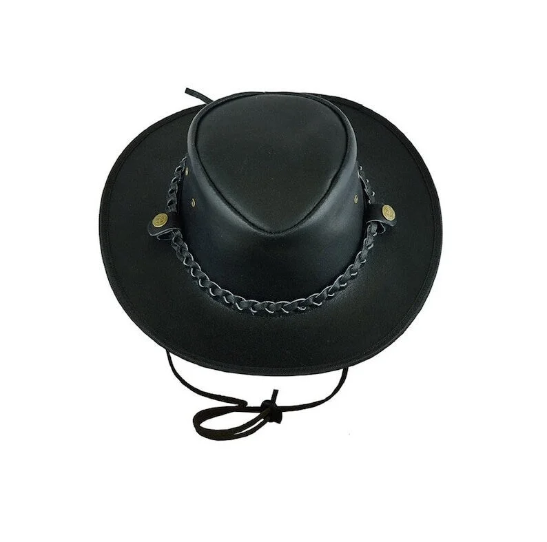 Stylish felt cowboy hats for women with velvet bands for a rich, luxurious finish -Cowboy Hat Outback Hat Unisex Western-Style Hat For Men Breaded Band Black Leather Hat For Women Gift For Him Gift For Her