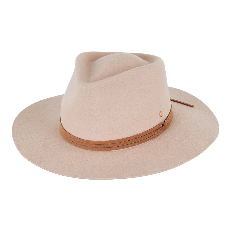 Modern fedora hats for women with sleek, minimalist bands for contemporary style -Kooringal Ladies Wide Brim Fedora Alice - Light Apricot