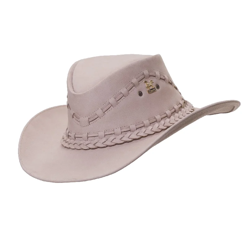 Large-brim cowboy hats for women with high-quality materials for practical use -Brunello's Western Leather Hat in Sandy White