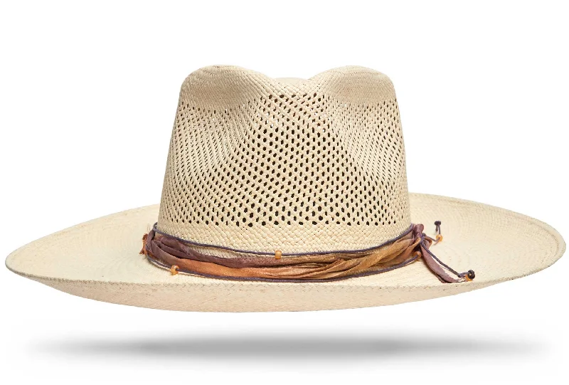 Light brown straw sun hat for women with delicate design and bohemian style -Palms M