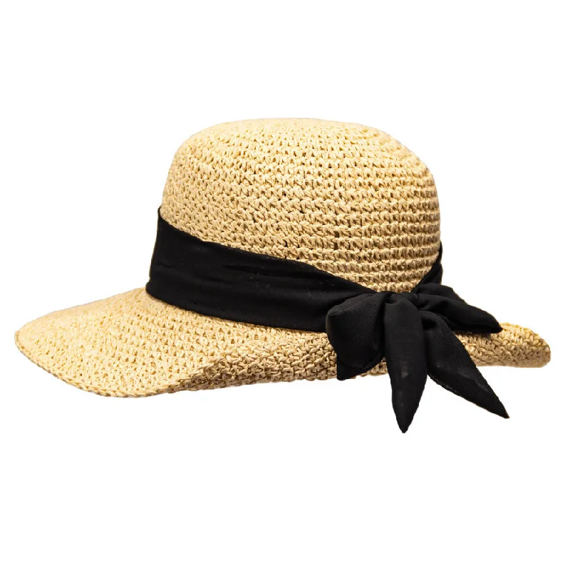 Fun straw sun hat for women with floral accents and playful design -Saint Martin - Split Brim Sun Hat