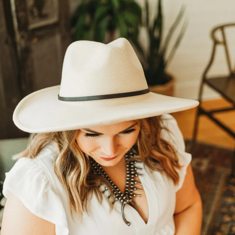 Vintage wool felt hat for nostalgic style -Headed West Faux Felt Rancher Hat with Black Band in Beige