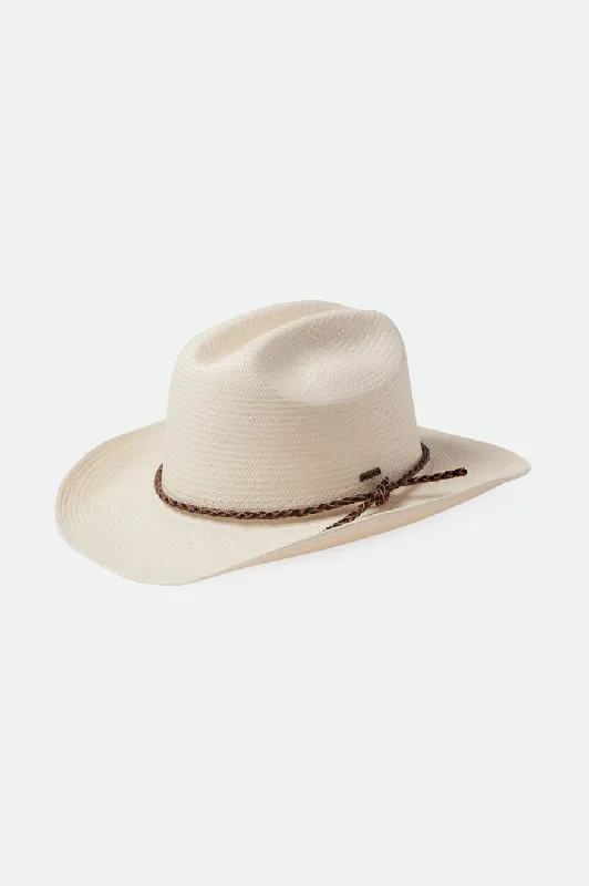 Timeless straw hat for women with delicate pattern and feminine design -Range Straw Cowboy Hat - Off White