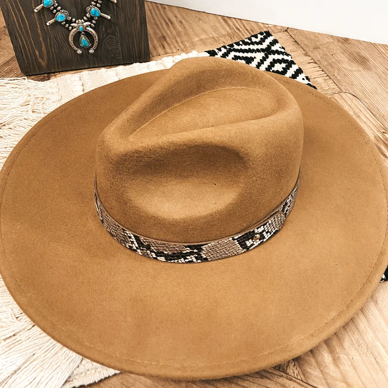 Lightweight wool felt hat for summer wear -Gambling Problem Snakeskin Print Band Faux Felt Hat in Tan