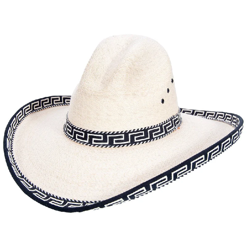 Colorful cowboy hats for women with embellished feathers for a fun and stylish accessory -Sahuayo Gus Palm Decorated Cowboy Hat by Stone Hats