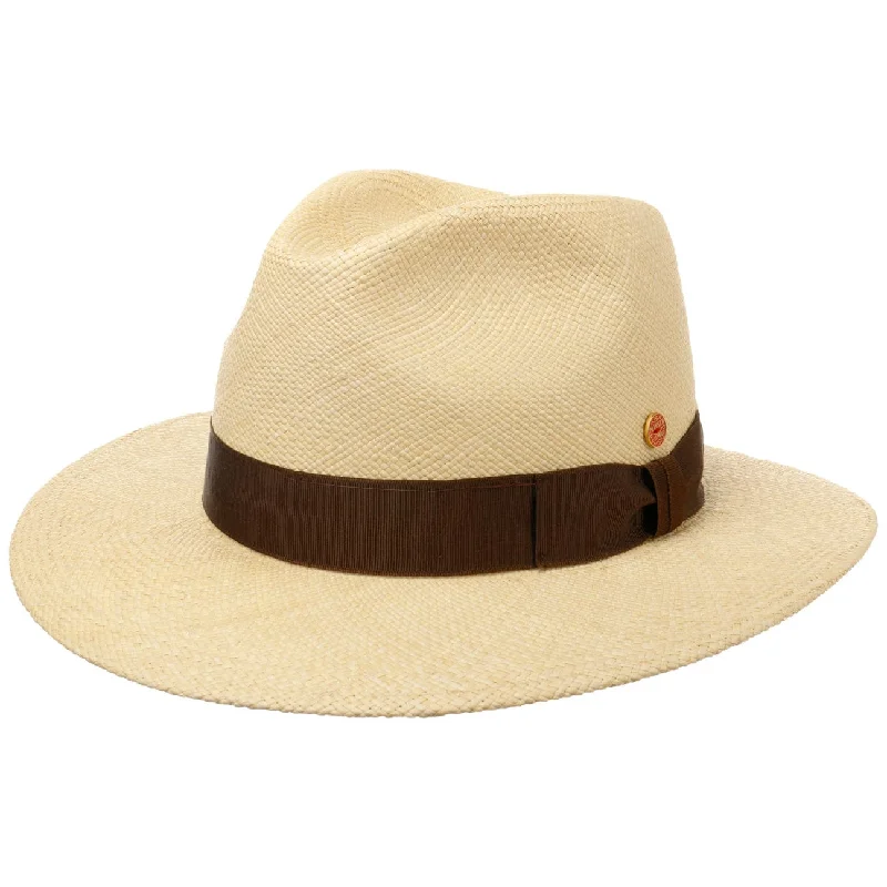 Elegant straw fascinator hat for women with delicate decoration for formal occasions -Brown Menton Panama Hat by Mayser