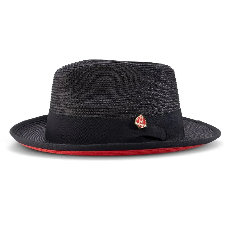 Designer fedora hats for women with intricate beading and embellishments -Montique Patterson Red Bottom Pinch Front Straw Fedora