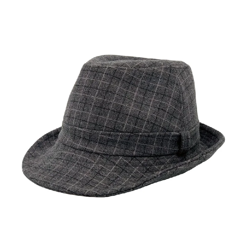 Fedora hats for men with embroidered logos for a stylish, personalized look -Wool Check Pattern Fedora Hat - Classic Trilby Manhattan Tattersall Pattern for Men Women LD61566