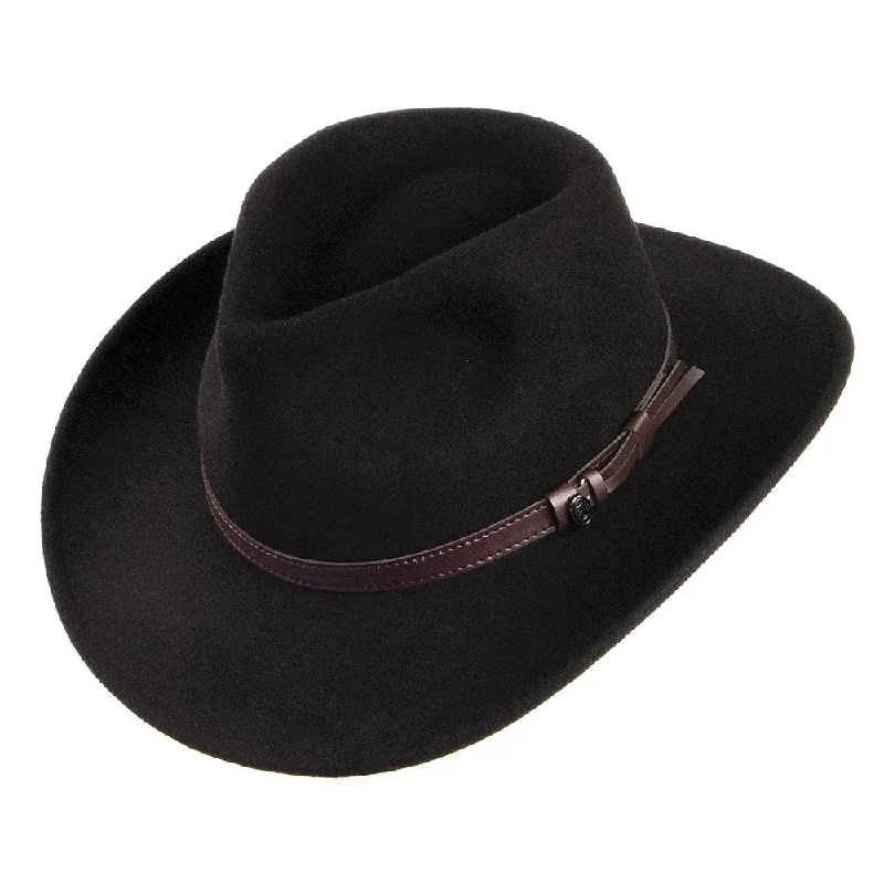 Traditional felt cowboy hats with satin ribbons for men with a classic look -Jaxon & James Crushable Outback Hat - Black