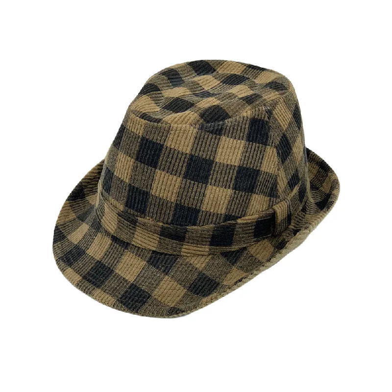 Classic straw fedora hats for women with colorful ribbons for summer fashion -Gingham Check Fedora Hat - Manhattan Trilby Corduroy Banded For Men Women LD61570