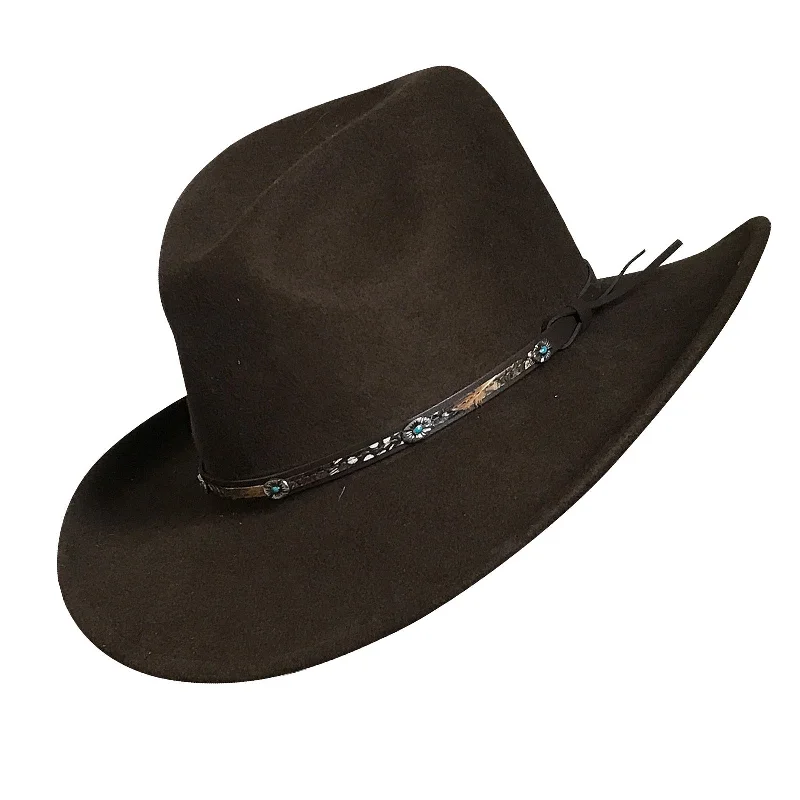 Designer wool felt hat for luxury lovers -Crushable Brown Felt Denver Western Cowboy Hat