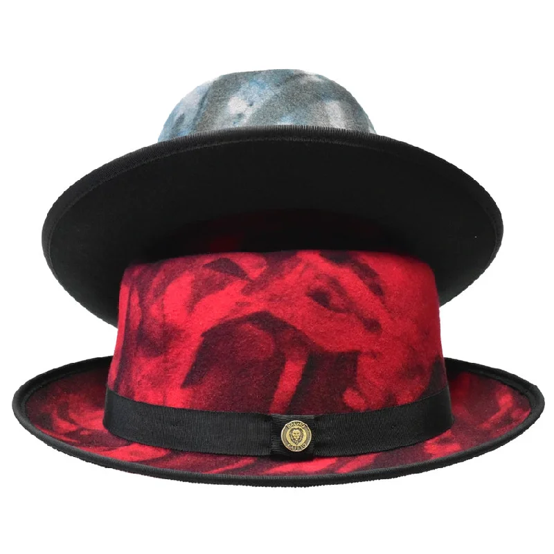 Elegant fedora hats for women with satin finish and decorative feathers -Bruno Capelo Kingston Hand-dyed Center Dent Wool Fedora