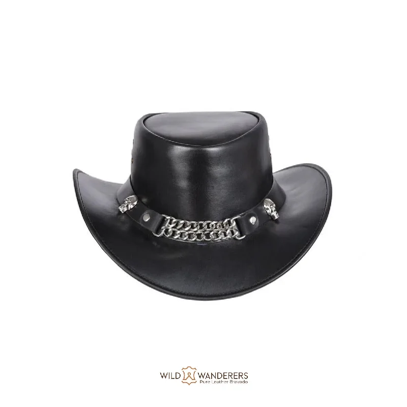 Vintage straw cowboy hats for women with frayed edges for an old-school western vibe -Skull Chain Outlaw Black Top Hat