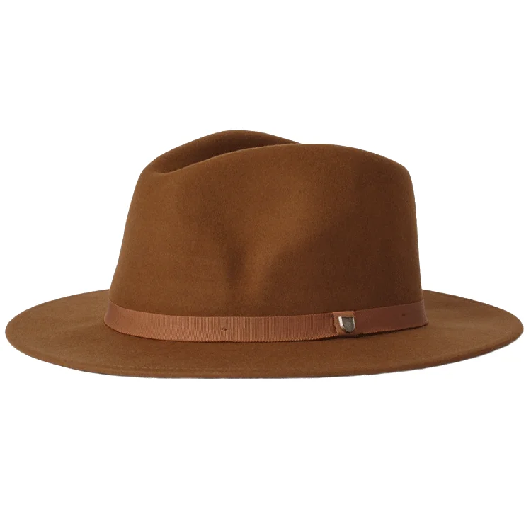 Elegant felt fedora hats for women with satin ribbons for a sophisticated look -Brixton Messer Packable Fedora - Coffee