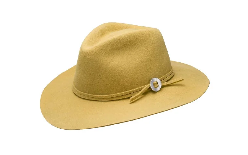 Handcrafted felt hat with eco-friendly materials -PHOEBE WIDE BRIM WOOL HAT - GOLD