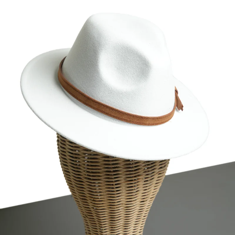 Fedora hats for women with oversized, wide brims for a bold and dramatic style -Chokore Fedora Hat with Vegan Leather Belt (White)