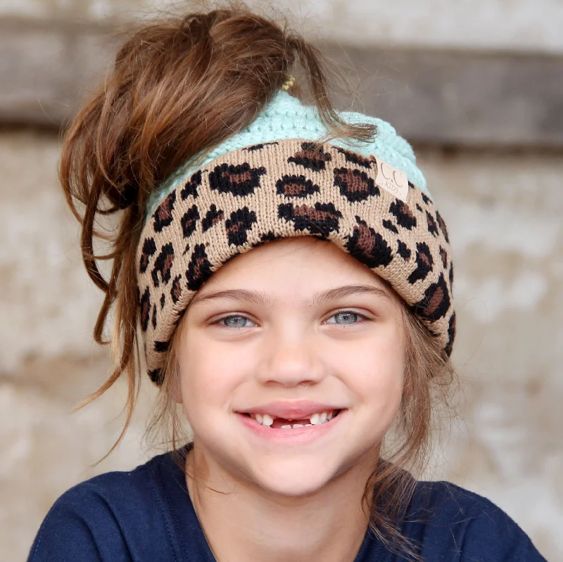 Trucker mesh cap for ventilated cool wear -MB-45KID-Mint Leopard Kid Messy Bun