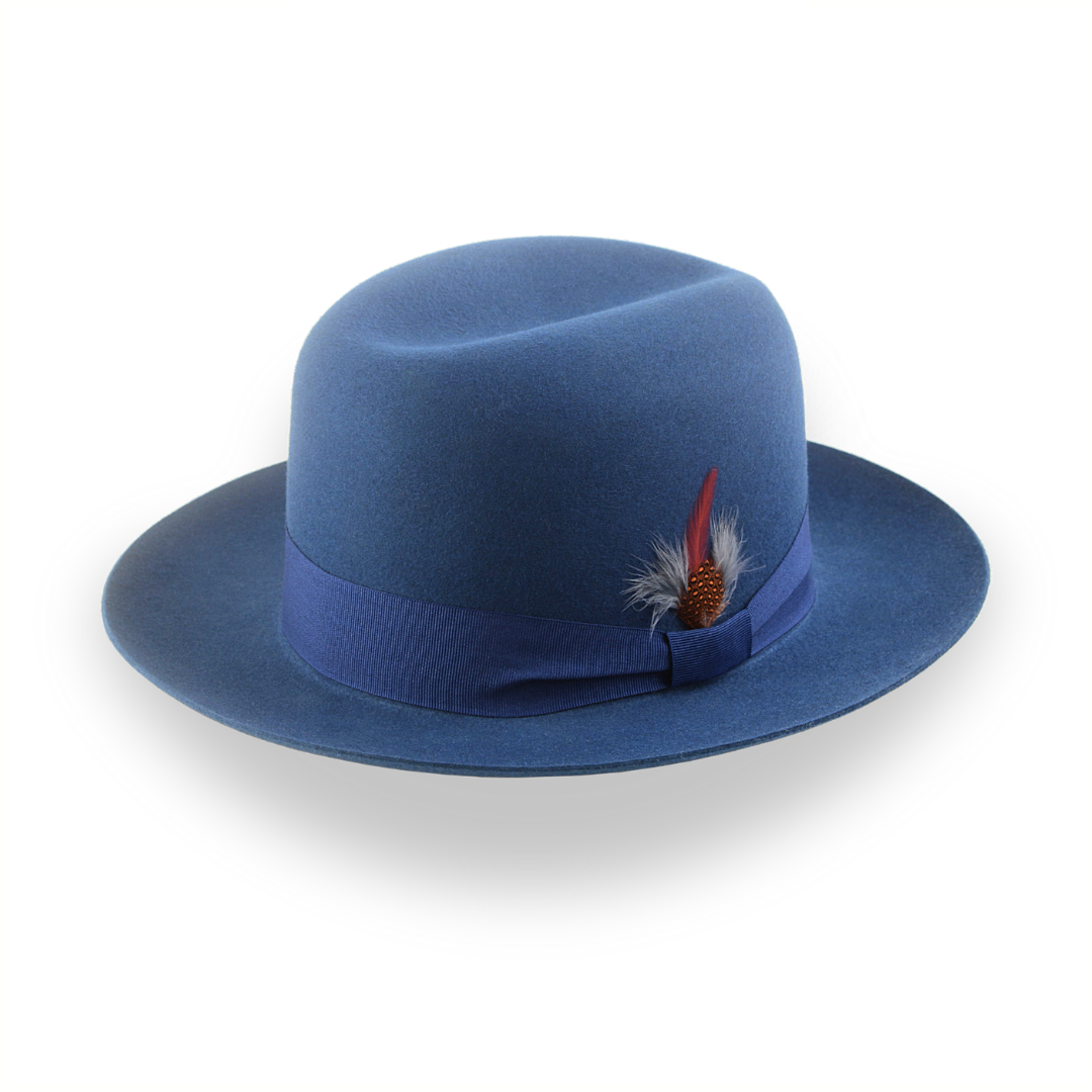 Lightweight fedora hats for men with breathable straw for hot weather comfort -Casual Style Wide Brim Fedora for Men in Blue Fur Felt | The Tobin