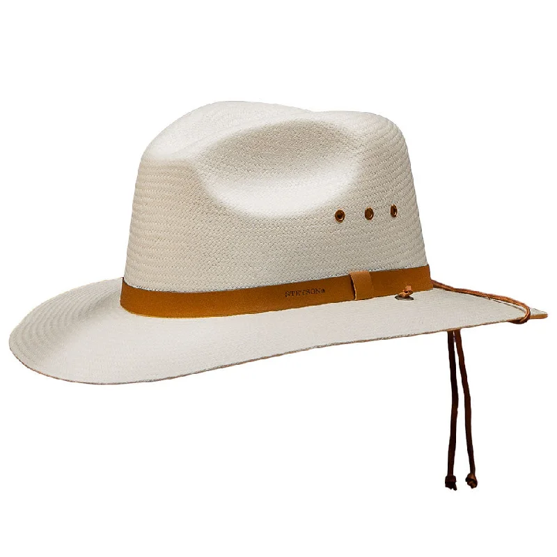 Versatile straw sun hat for men with simple design for everyday wear -Stetson - Los Alamos Outback Straw Hat