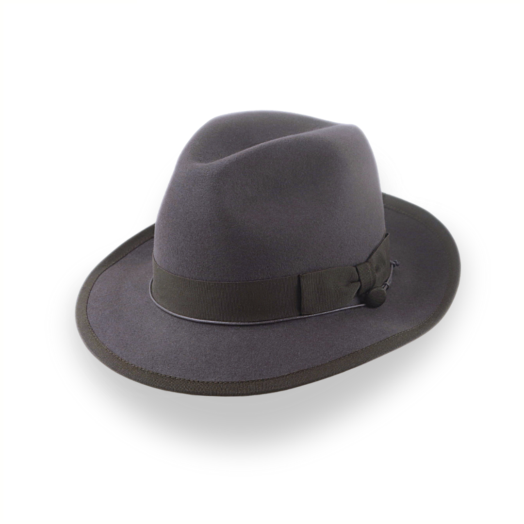 Unique fedora hats for men with patterned bands for a touch of personality -Caribou Grey Snap Brim Fedora Hat for Men in Fur Felt | The Sebastian