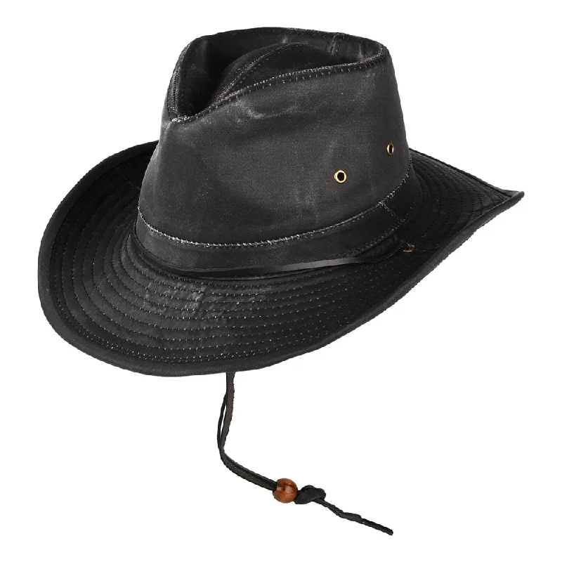 Custom leather cowboy hats for women with rhinestone detailing for a glamorous twist -Dorfman Pacific Hats Weathered Cotton Outback Hat - Black