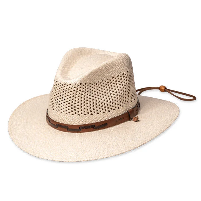 Natural straw hat for women with eco-friendly materials and breathable design -Stetson - Airway Panama Safari Hat