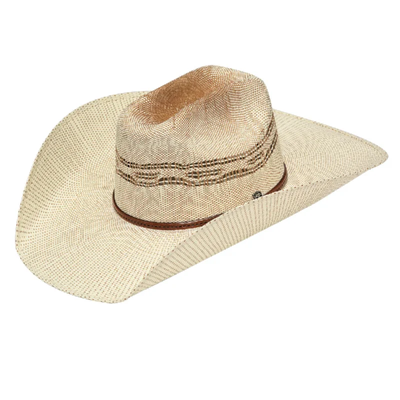 Fashionable straw Panama hat for men with traditional and sleek design -Ariat Bangora Ivory and Tan Maverick Straw Hat