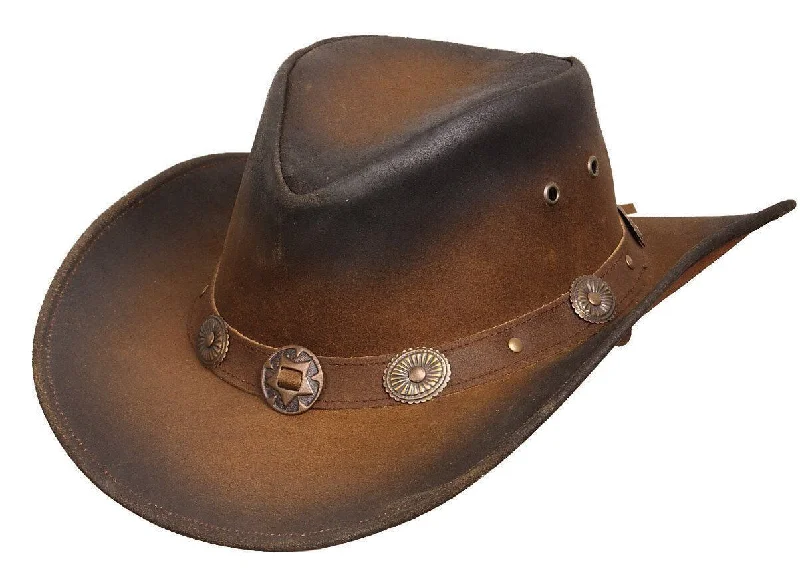 Comfortable felt cowboy hats for women with wide brims for maximum sun protection -New Leather Cowboy Western Aussie Style Hat Conchos