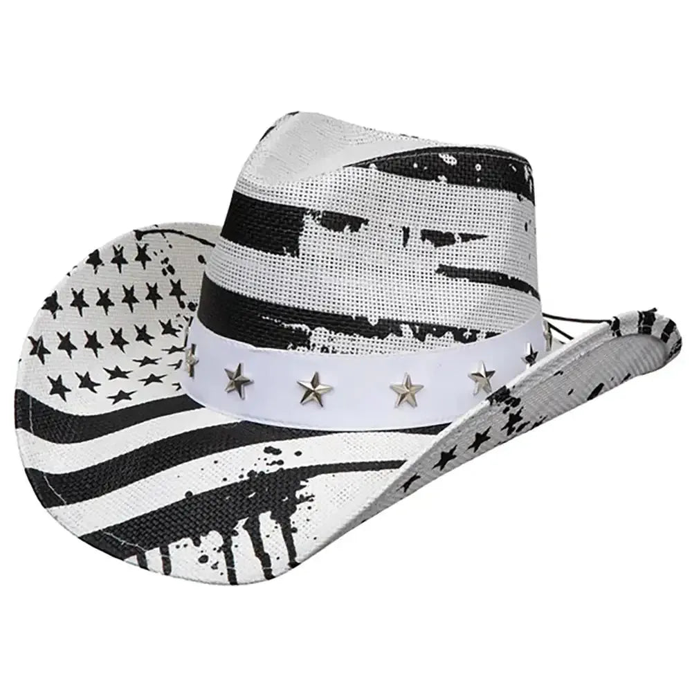 Custom cowboy hats for men with personalized band and initials for uniqueness -Deadwood Trading One Nation - American Flag Shapeable Straw Cowboy Hat