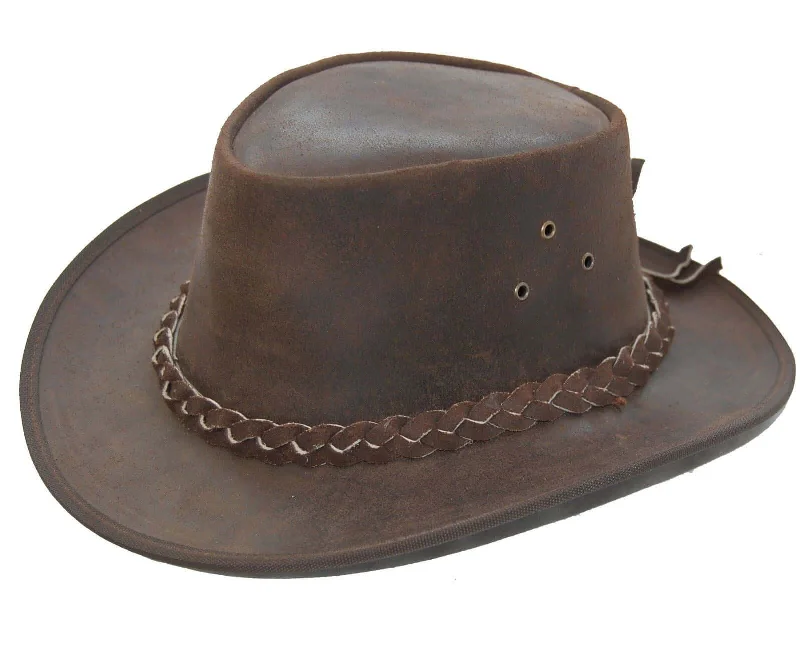 Traditional western cowboy hats for men with simple, structured designs for everyday use -Kids Leather Cowboy Western Style Bush Hat Brown Boys or Girls