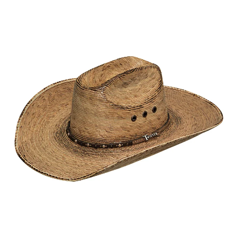 Classic straw boater hat for men with flat top and vintage vibe -Twister Fired Palm Hat