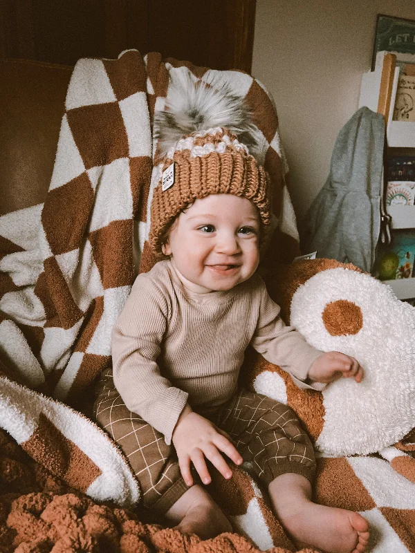 Embroidered sports cap for team pride display -Baby Beanie | Chunky Check [multiple sizes/made to order]