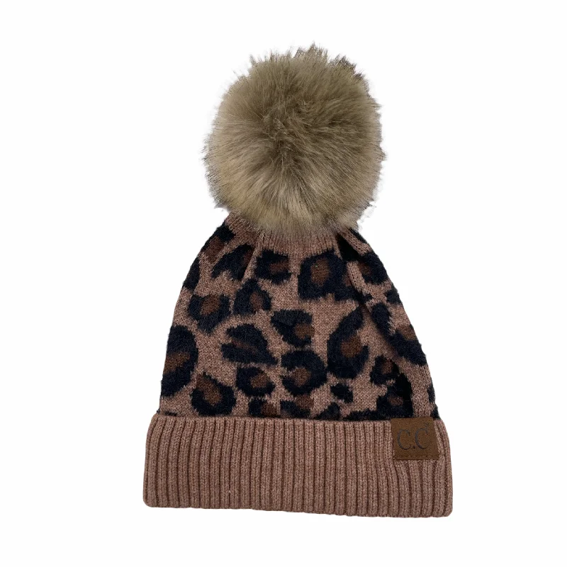 Embroidered cap with custom team initials -Hat-2061 Beanie with Faux Fur Pom Mocha