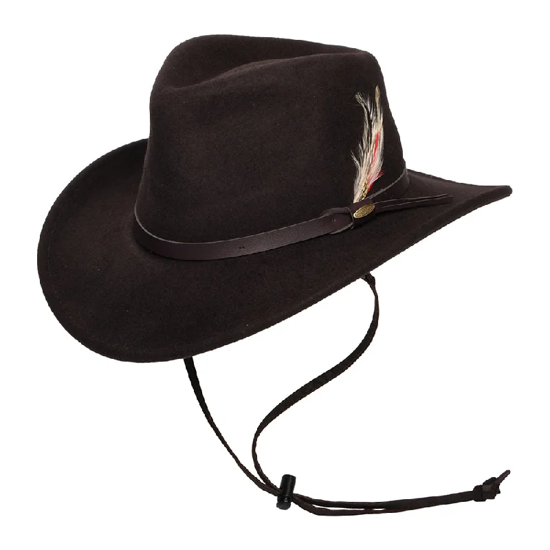 Lightweight cowboy hats for men with breathable straw for warm weather wear -Scala Hats Dakota Stampede Crushable Water Repellent Wool Felt Outback Hat - Chocolate