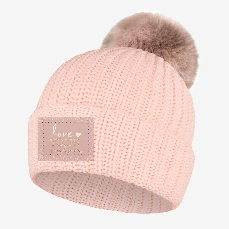 Warm wool cap for cold weather days -Blush Monochrome Rose Foil Pom Beanie