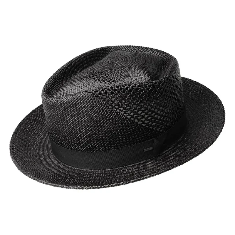 Elegant fedora hats for women with satin finish and decorative feathers -Bailey Hurtle Diamond Crown Vented Panama Straw Fedora