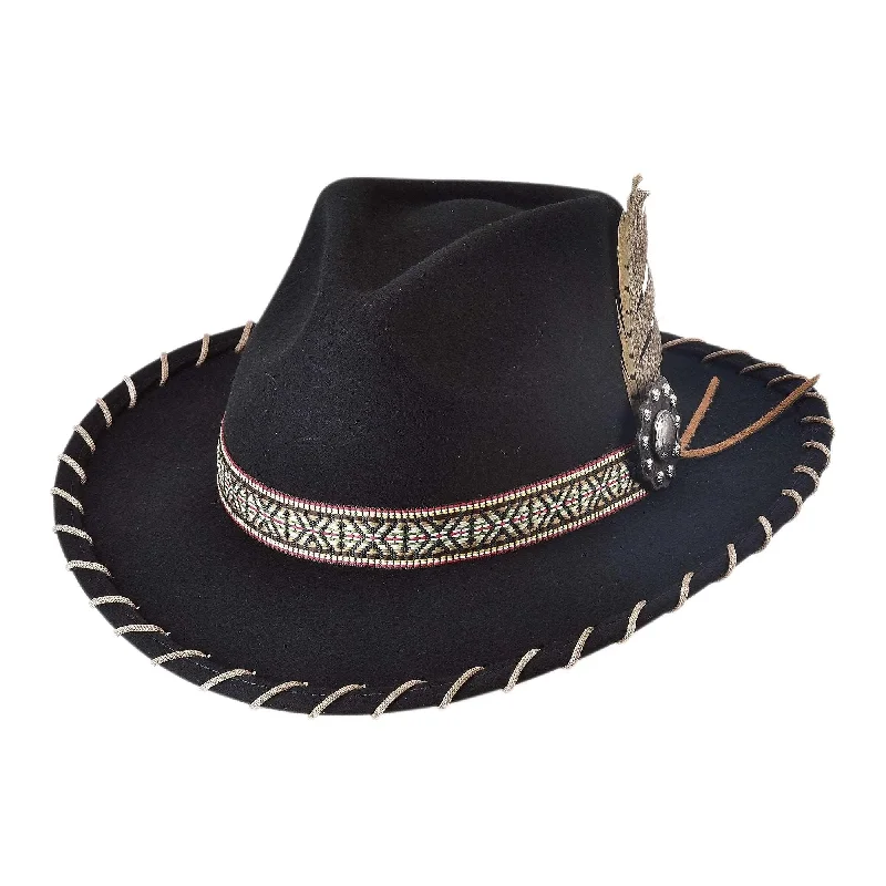 Fashionable cowboy hats for women with unique fabric bands and embroidered details -Bullhide Frenzy - Wool Felt Cowboy Hat