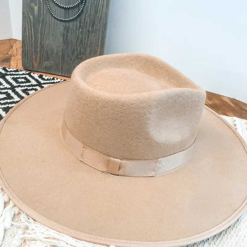 Classic wool felt hat for enduring style -Ramblin' Road Ribbon Banded Rancher Hat in Beige