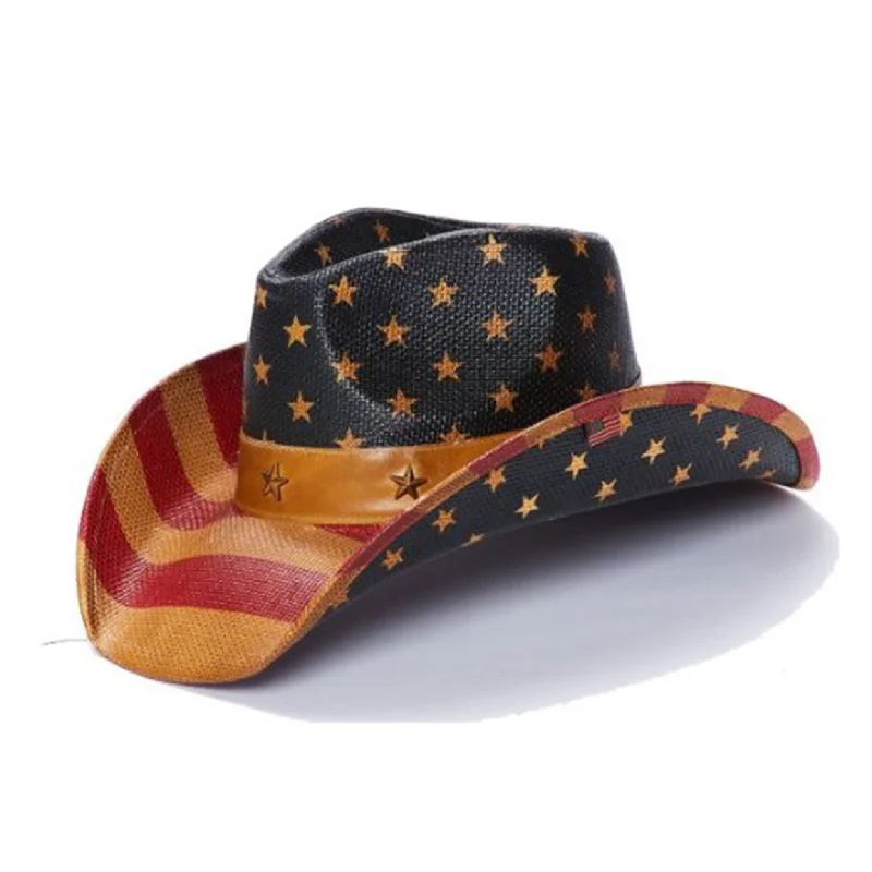 Soft straw sun hat for women with comfortable feel and sun protection -Vintage American Flag Print Toyo Straw Hat