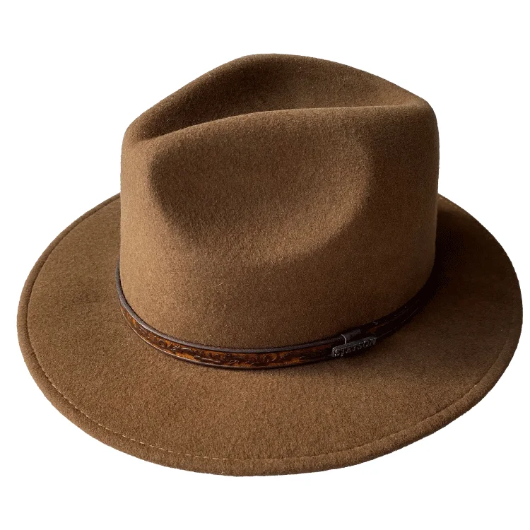 Stylish wool fedora hats for men with narrow brims for contemporary flair -Stetson Vermont Crushable Fedora - Mink