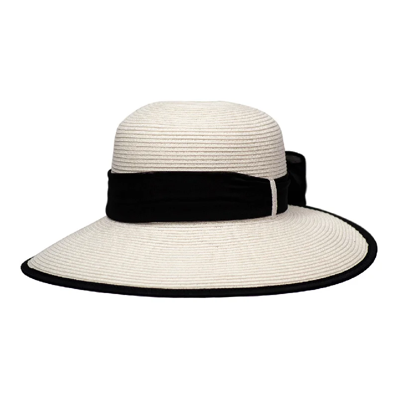 Soft straw sun hat for women with comfortable feel and sun protection -Saint Martin - Cut Brim with Bow Resort Hat