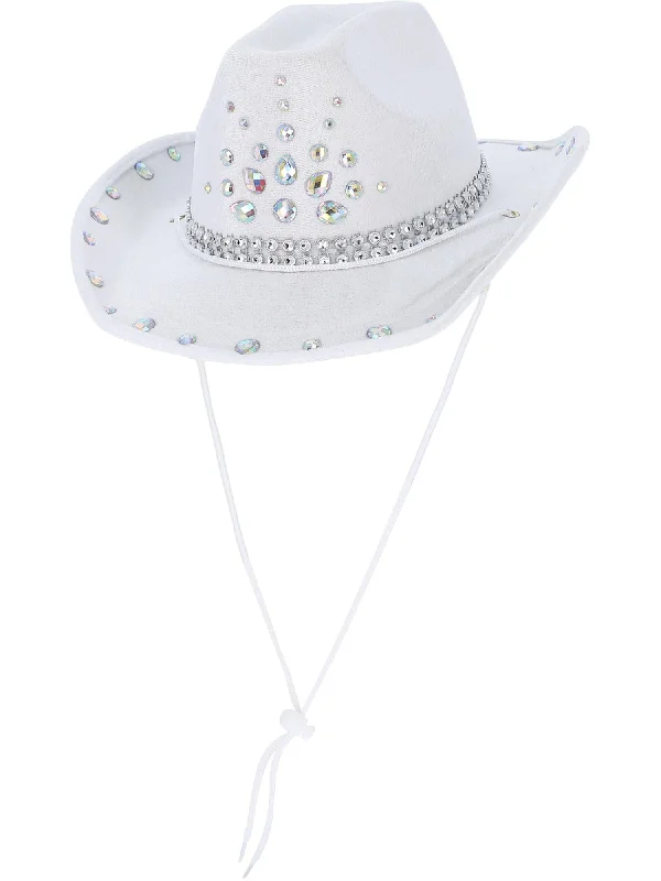 Fashionable cowboy hats for men with intricate woven designs for a custom touch -White Rhinestone Cowboy Hat