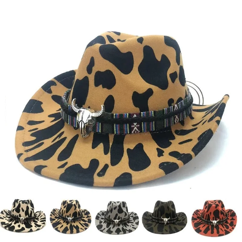 Premium wool cowboy hats for men with sleek finishes and durable construction -Western Cow Pattern Cowboy Hat