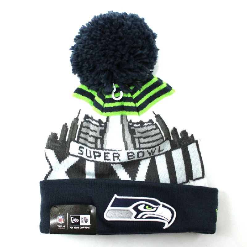 Vintage cap for retro fashion enthusiasts -Seattle Seahawks Super Bow XLVIII New Era Pom Beanie (TEAM COLORS)