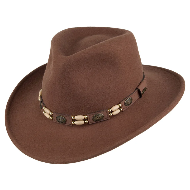 Leather cowboy hats for men with rugged, distressed finishes for a tough style -Scala Hats Knoxville Crushable Wool Felt Outback Hat - Pecan