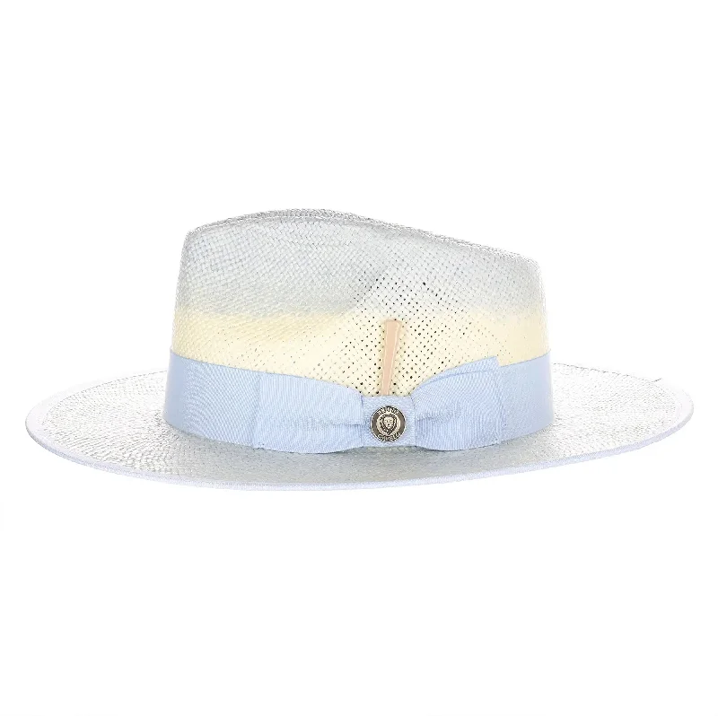 Custom fedora hats for women with adjustable straps and chic design elements -Bruno Capelo Gian Pinch Front Wide Brim Straw Fedora