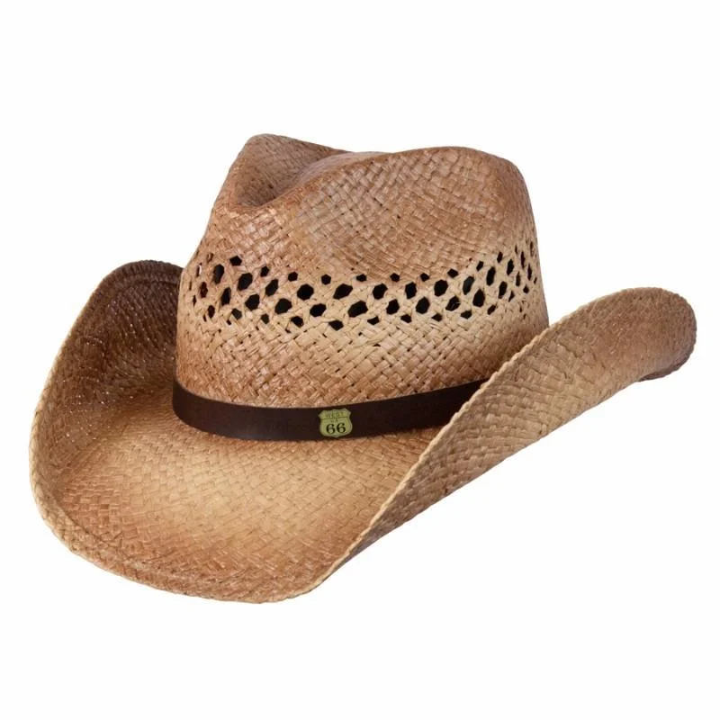 Elegant cowboy hats for men with satin ribbon bands and luxurious finish -Rt 66 Cowboy Raffia Hat