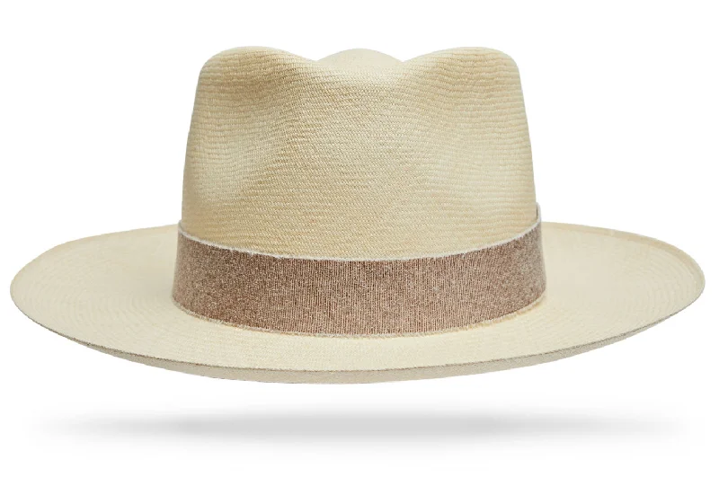 Lightweight straw sun hat for men with breathable design for hot weather -Montecristi Barbados Sand band