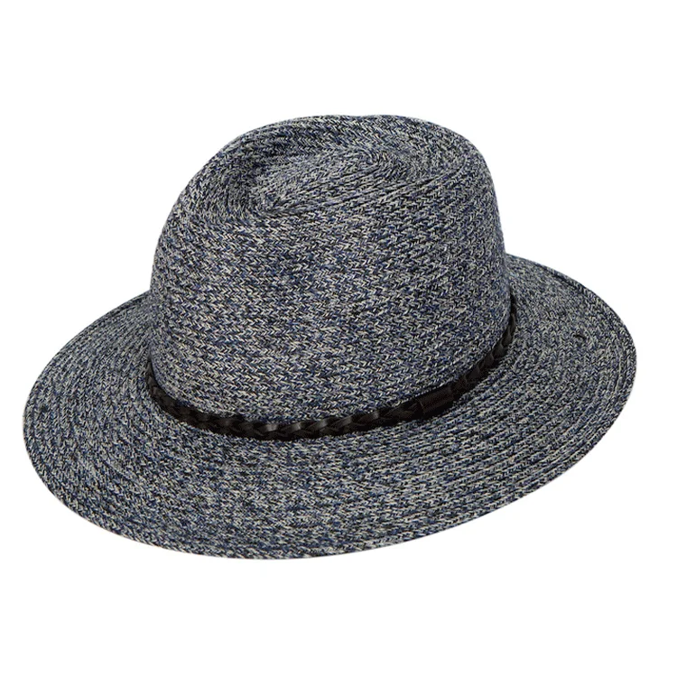 Comfortable straw fedora hats for women with ventilation for breathability -ooGee Dingo Creek Fedora - Mixed Navy