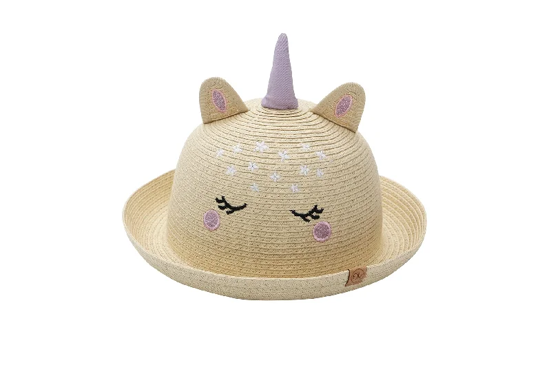 Luxury straw sun hat for women with wide brim and elegant finish -Kids Straw Hat - Unicorn